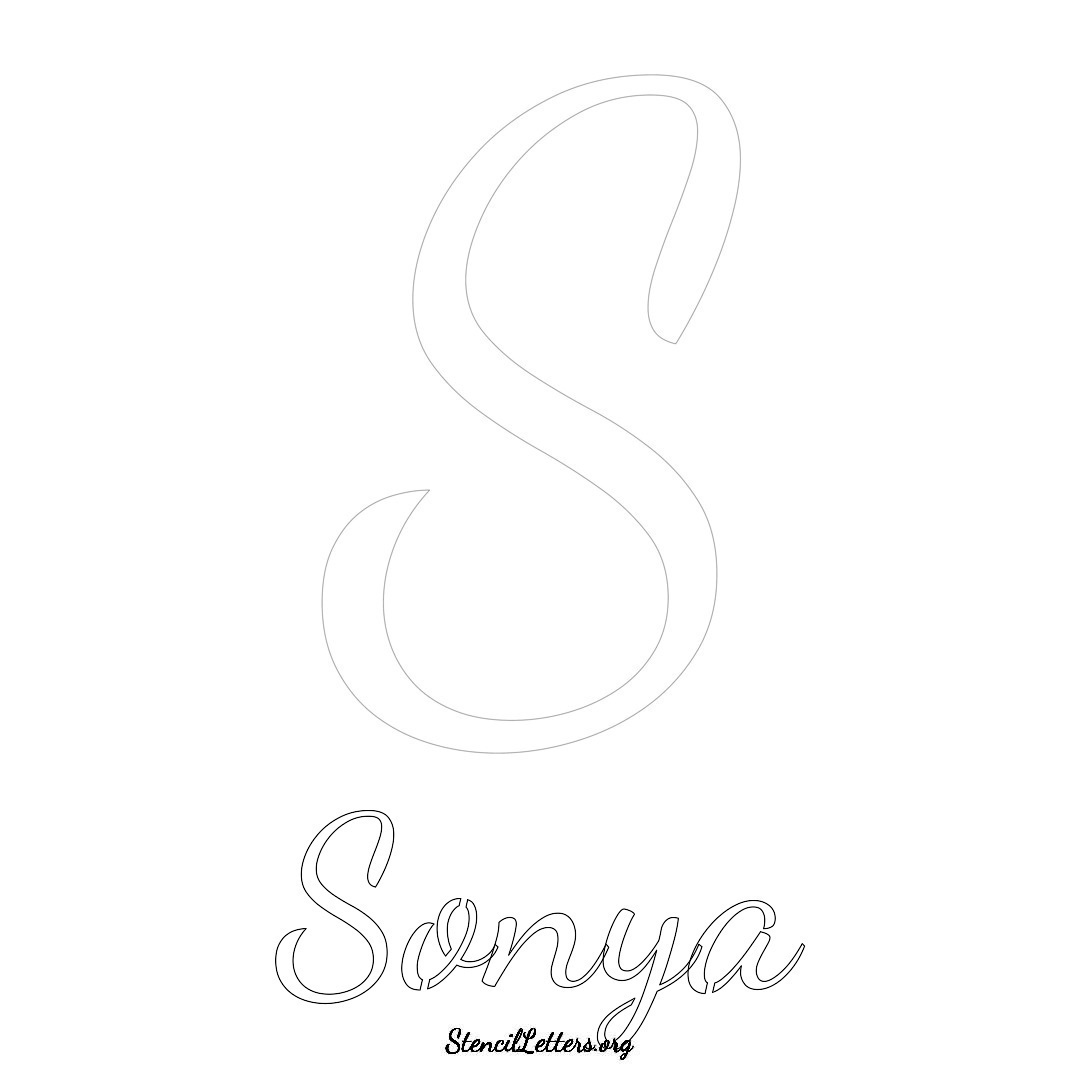 Sonya printable name initial stencil in Cursive Script Lettering