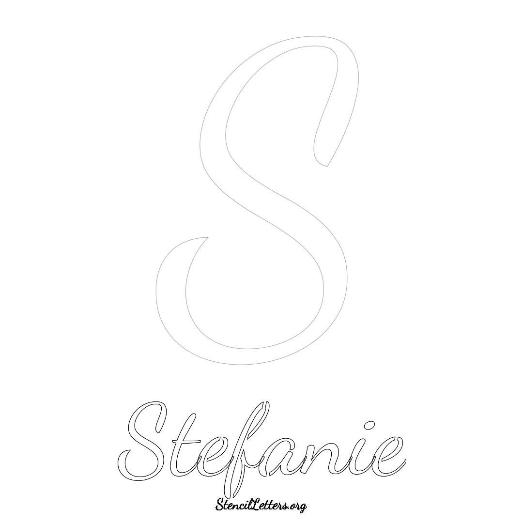 Stefanie printable name initial stencil in Cursive Script Lettering