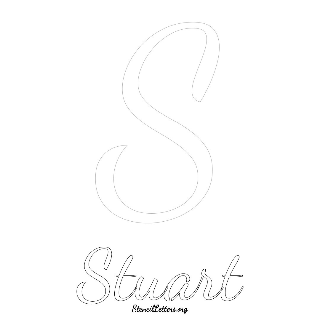 Stuart printable name initial stencil in Cursive Script Lettering