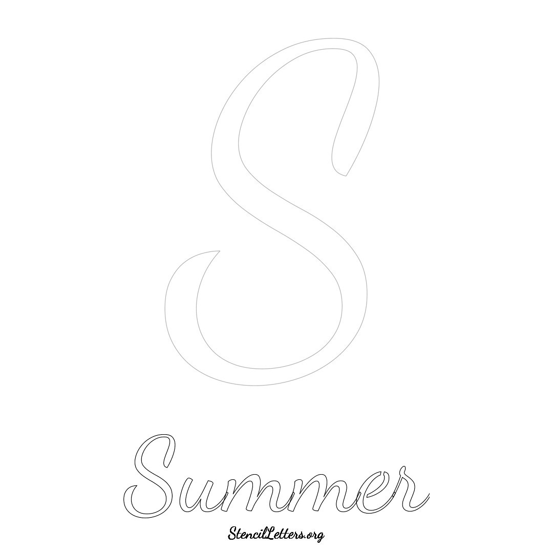 Summer printable name initial stencil in Cursive Script Lettering