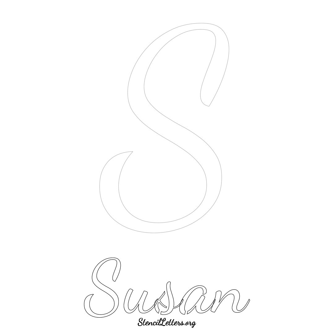 Susan printable name initial stencil in Cursive Script Lettering