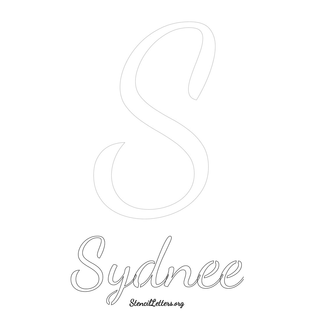 Sydnee printable name initial stencil in Cursive Script Lettering