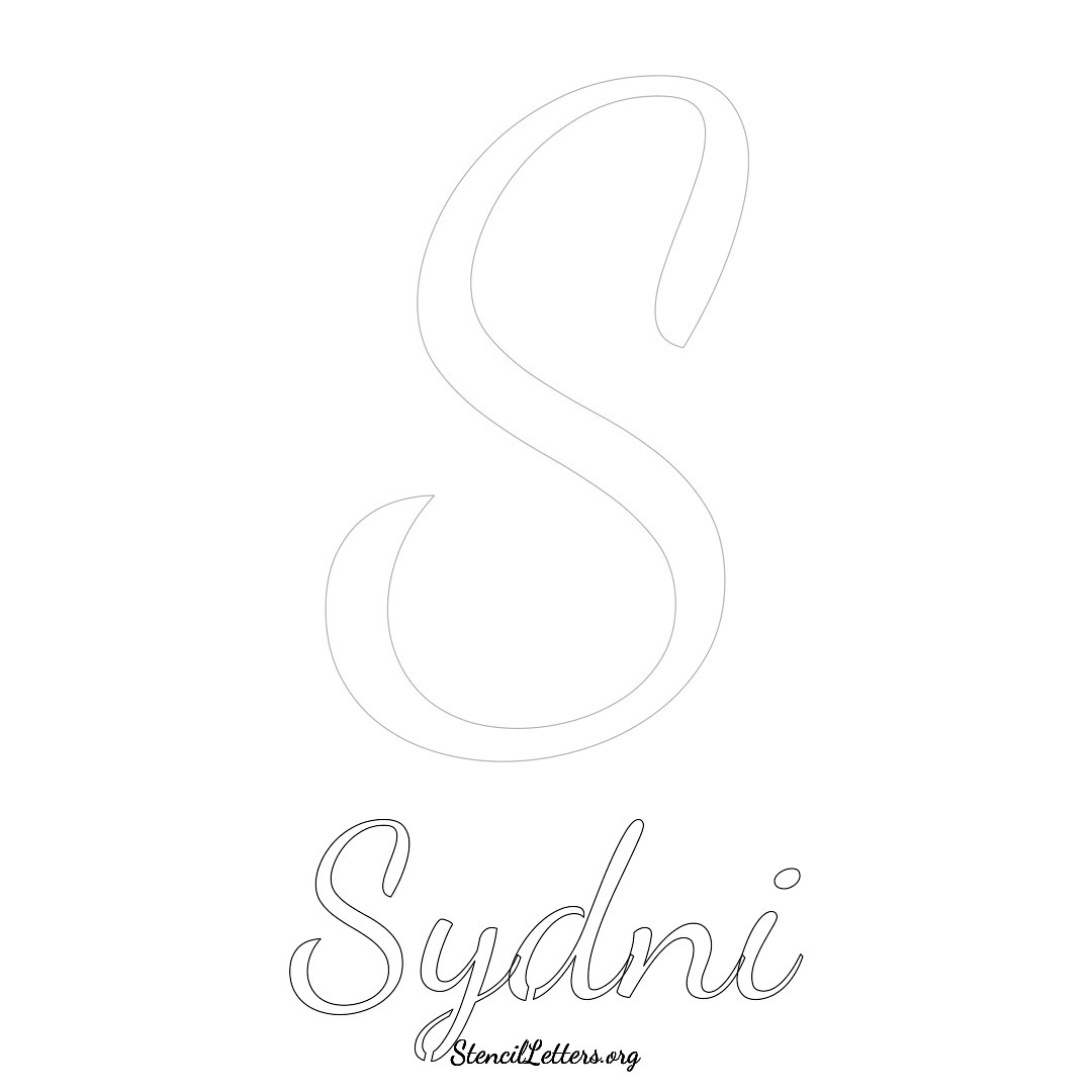 Sydni printable name initial stencil in Cursive Script Lettering