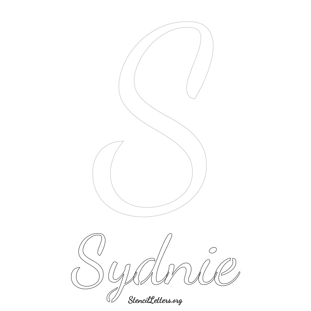 Sydnie printable name initial stencil in Cursive Script Lettering