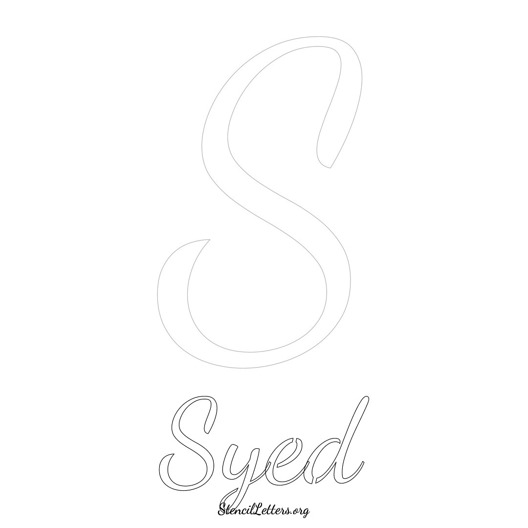 Syed printable name initial stencil in Cursive Script Lettering