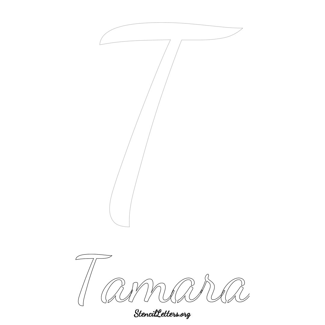 Tamara printable name initial stencil in Cursive Script Lettering