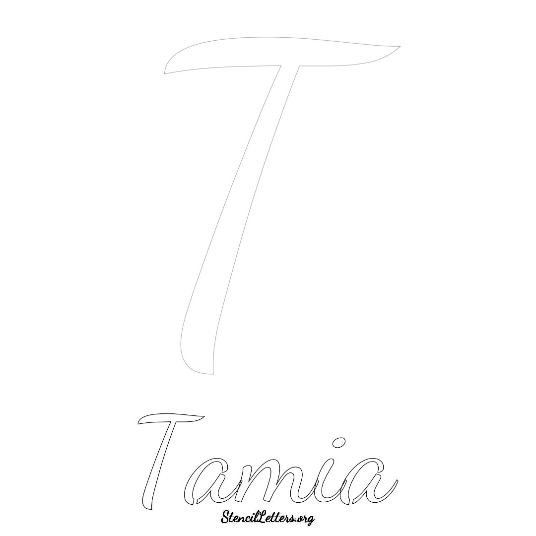 Tamia printable name initial stencil in Cursive Script Lettering