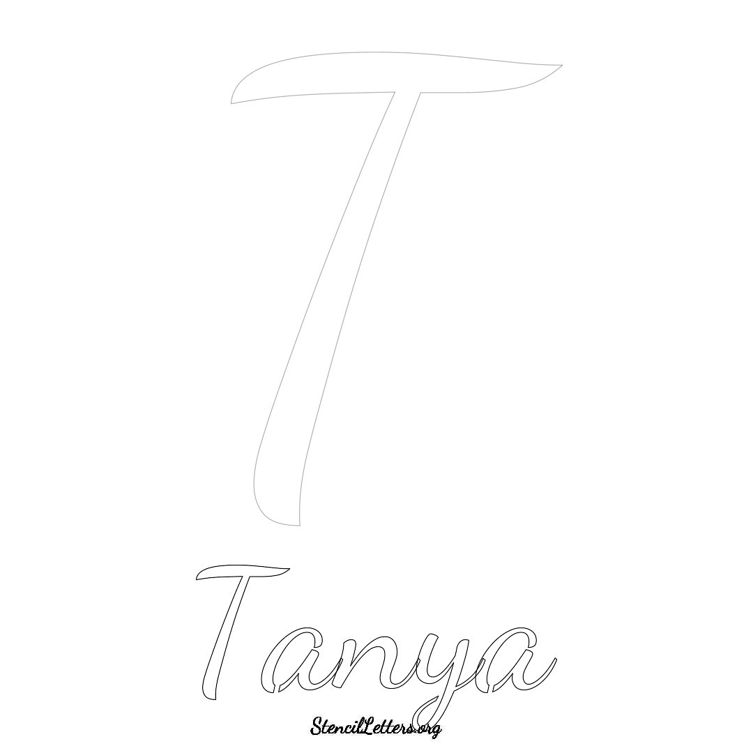 Tanya printable name initial stencil in Cursive Script Lettering