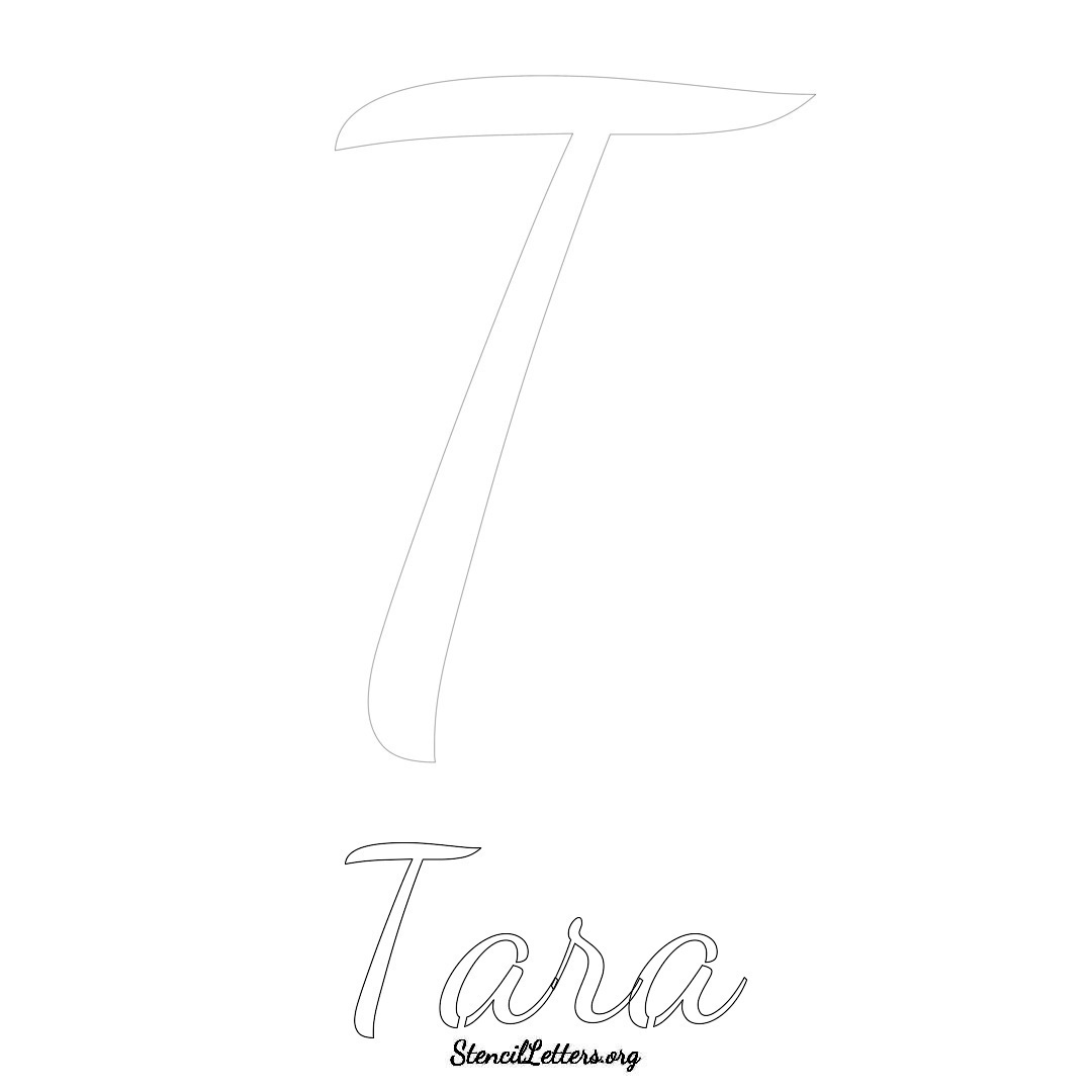 Tara printable name initial stencil in Cursive Script Lettering