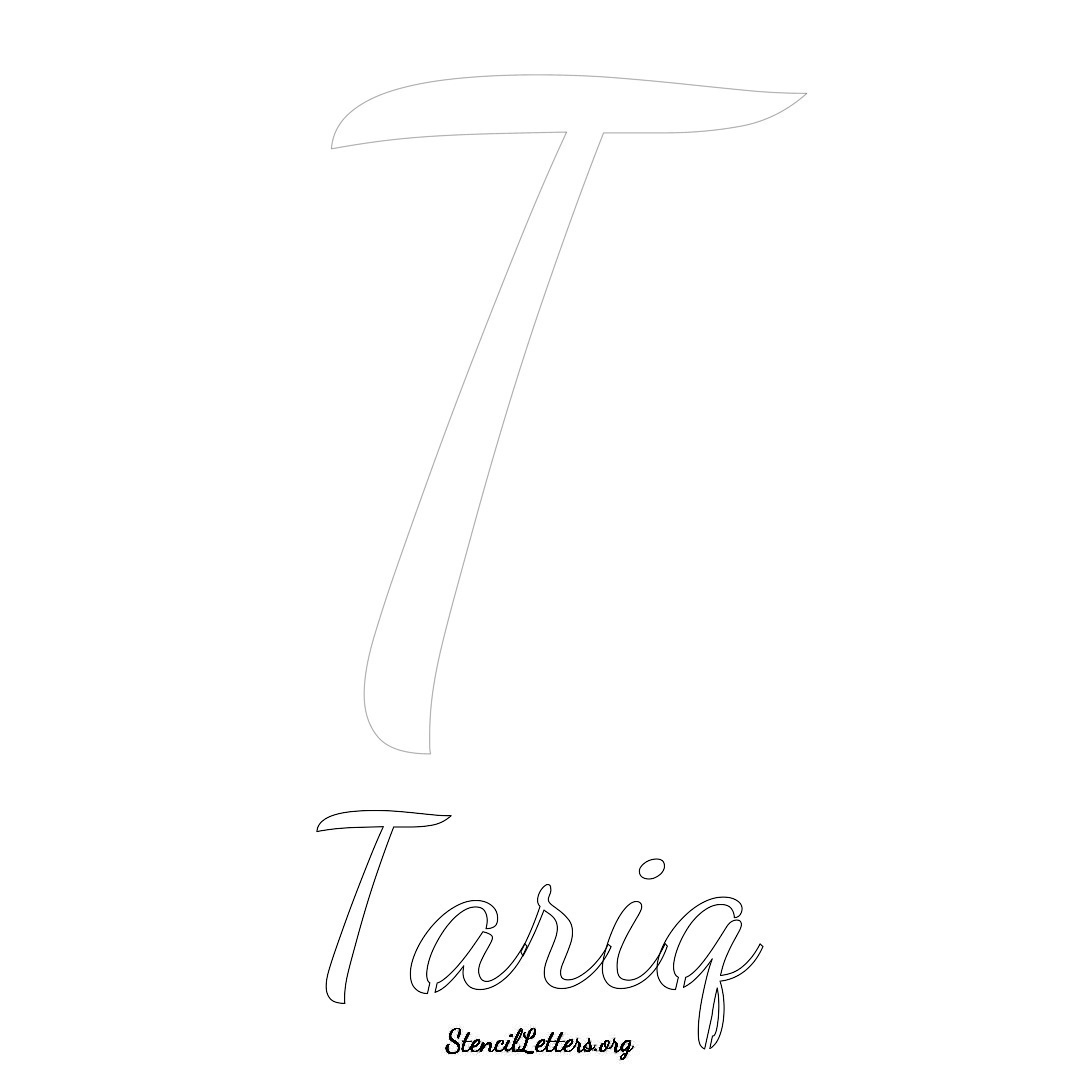 Tariq printable name initial stencil in Cursive Script Lettering