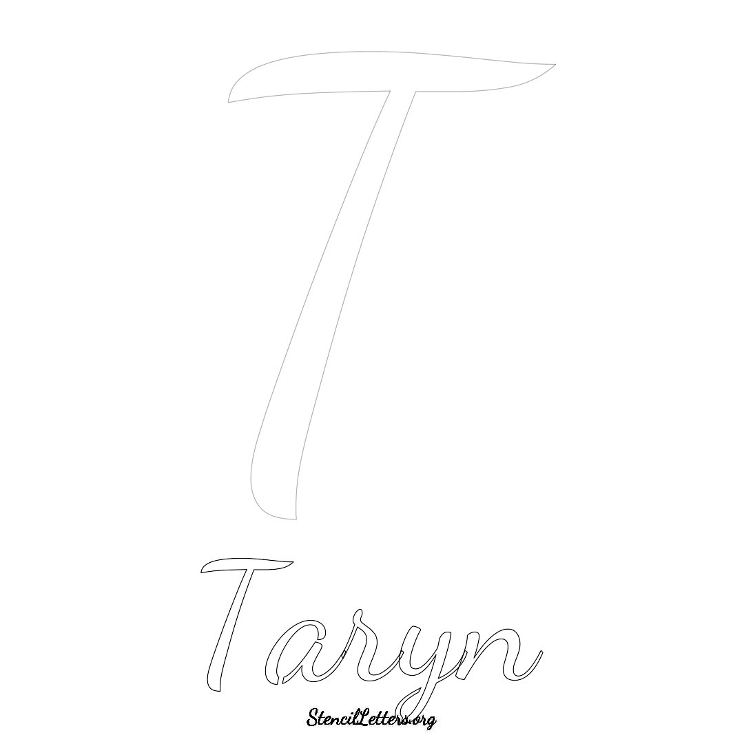 Taryn printable name initial stencil in Cursive Script Lettering