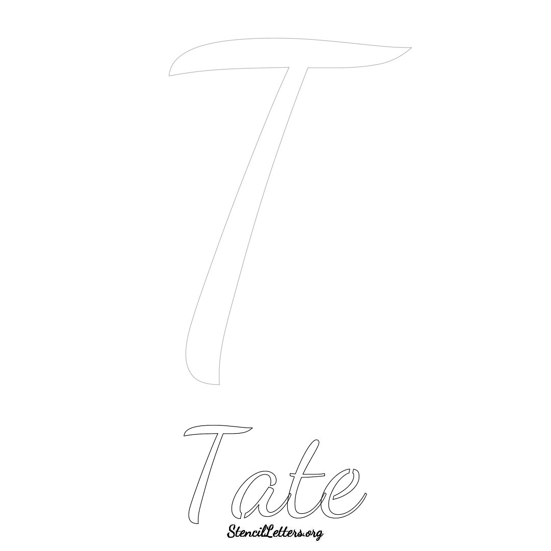 Tate printable name initial stencil in Cursive Script Lettering