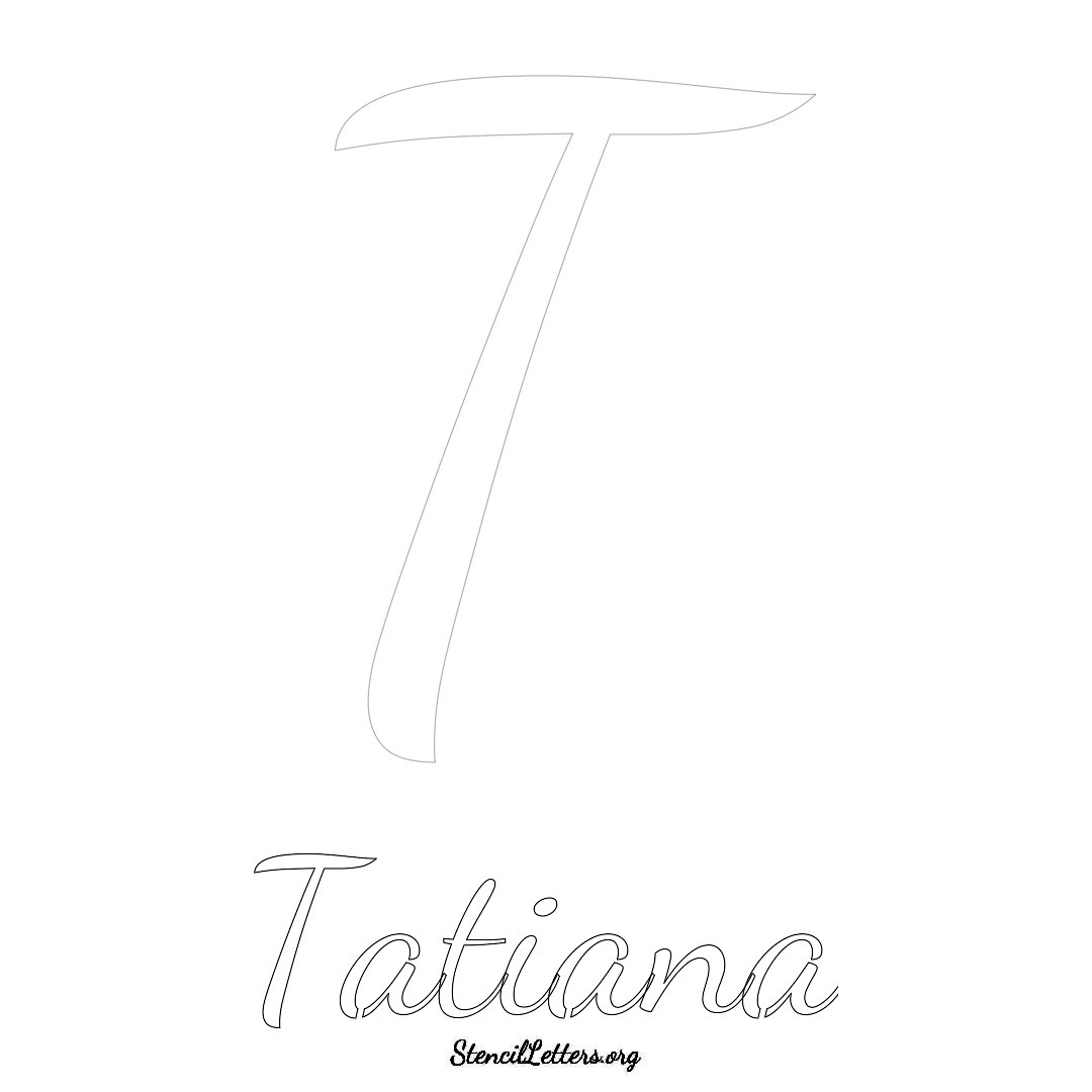 Tatiana printable name initial stencil in Cursive Script Lettering
