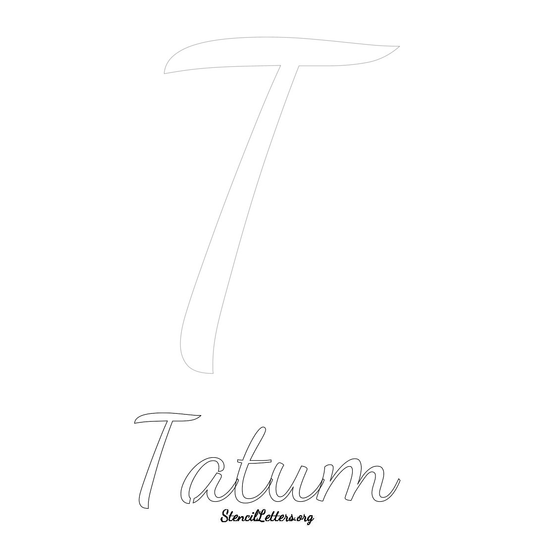 Tatum printable name initial stencil in Cursive Script Lettering