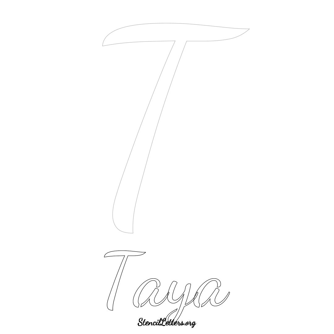 Taya printable name initial stencil in Cursive Script Lettering