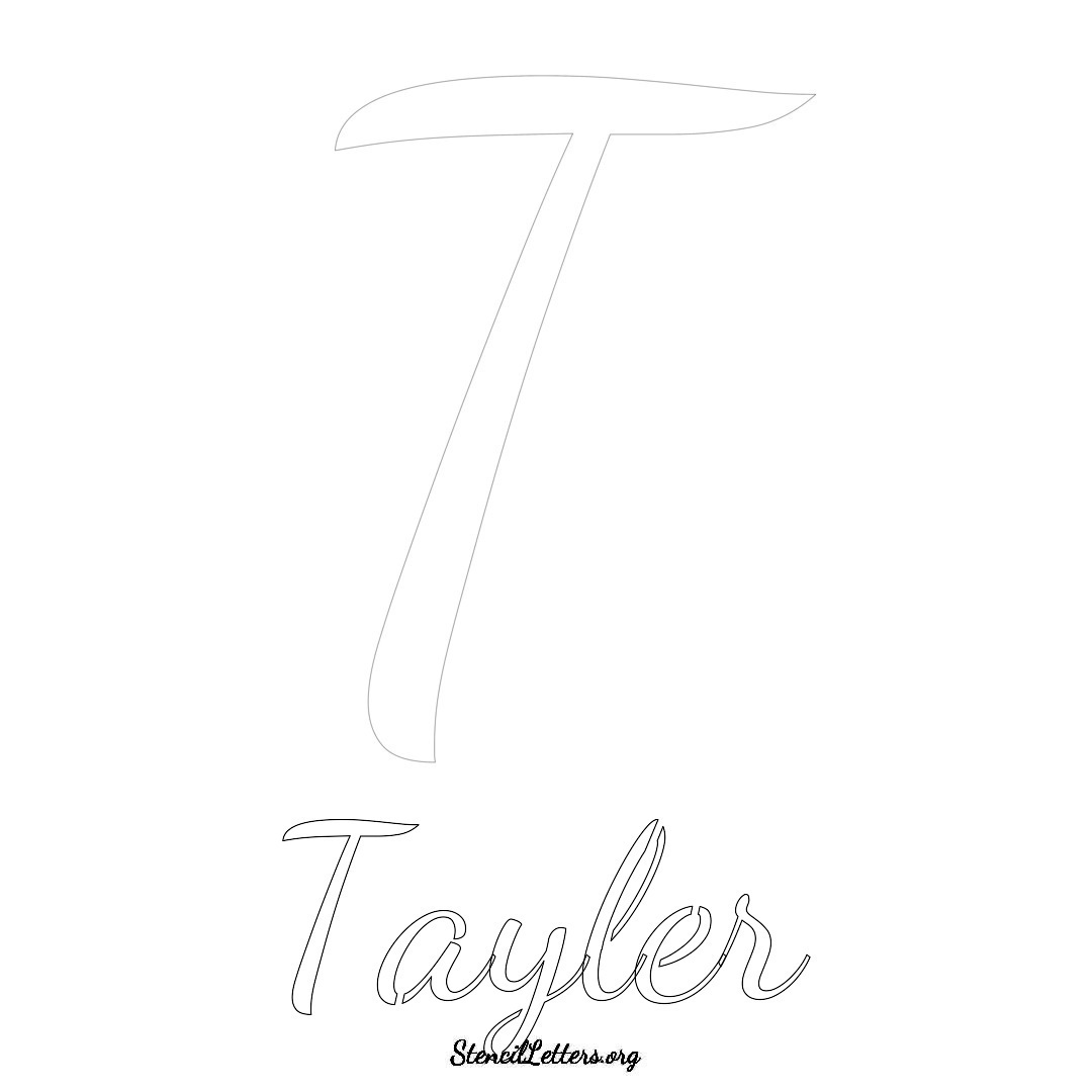 Tayler printable name initial stencil in Cursive Script Lettering