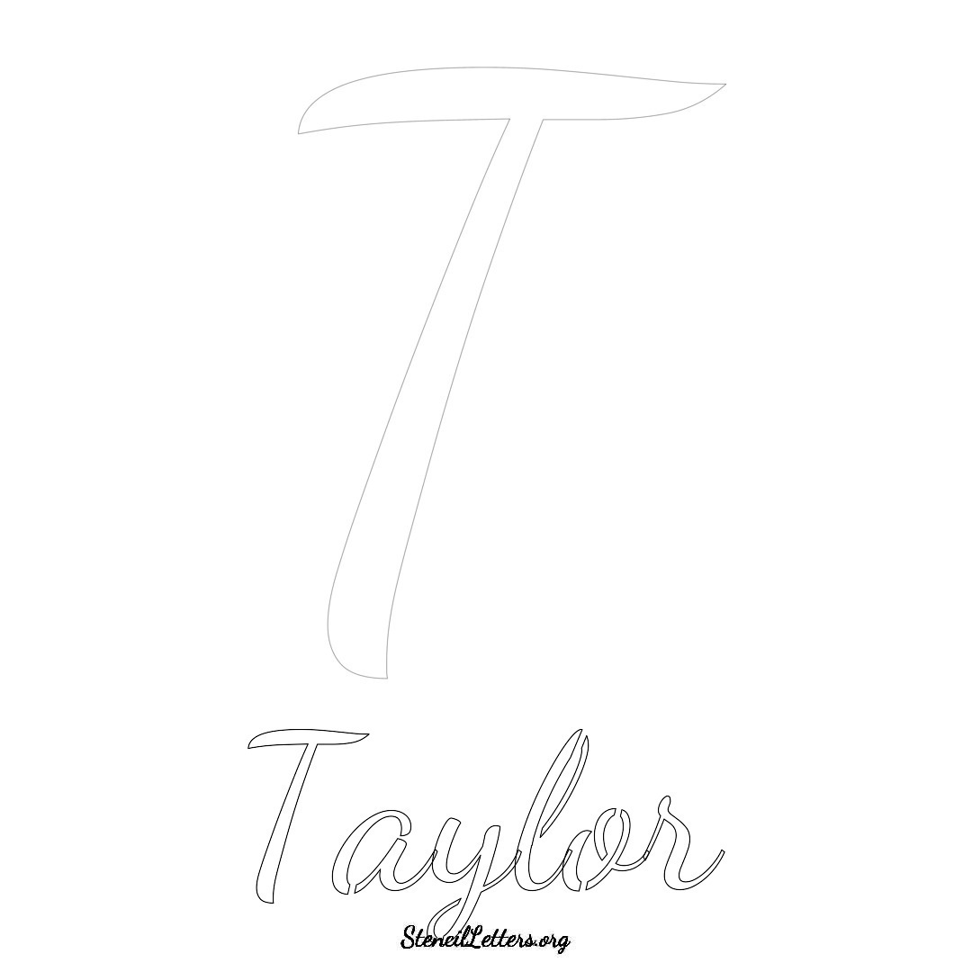 Taylor printable name initial stencil in Cursive Script Lettering