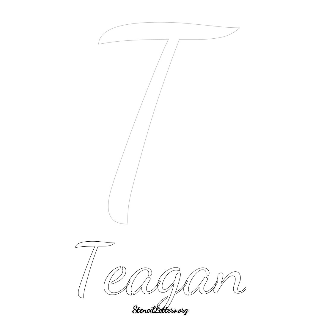 Teagan printable name initial stencil in Cursive Script Lettering