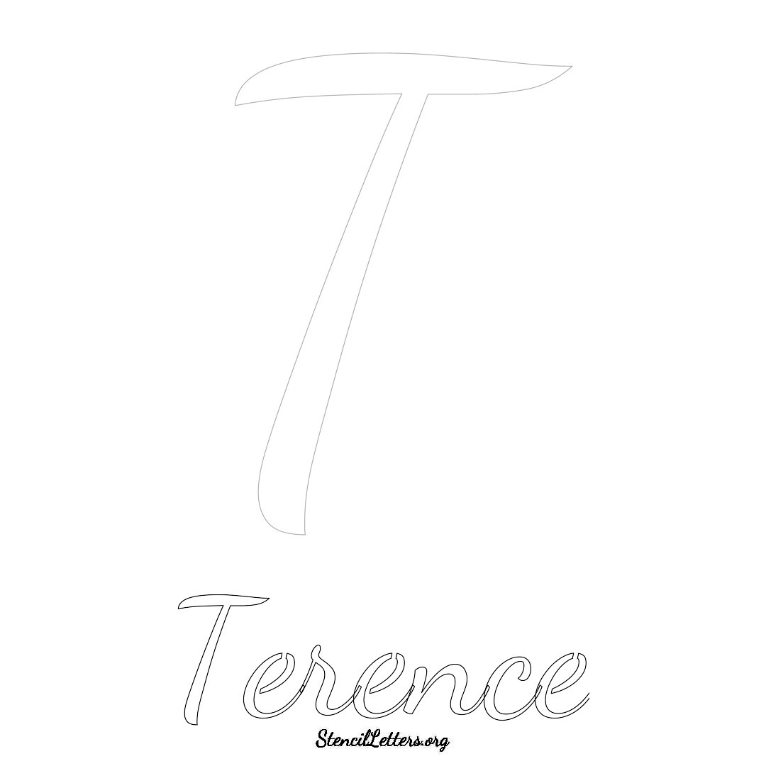 Terence printable name initial stencil in Cursive Script Lettering