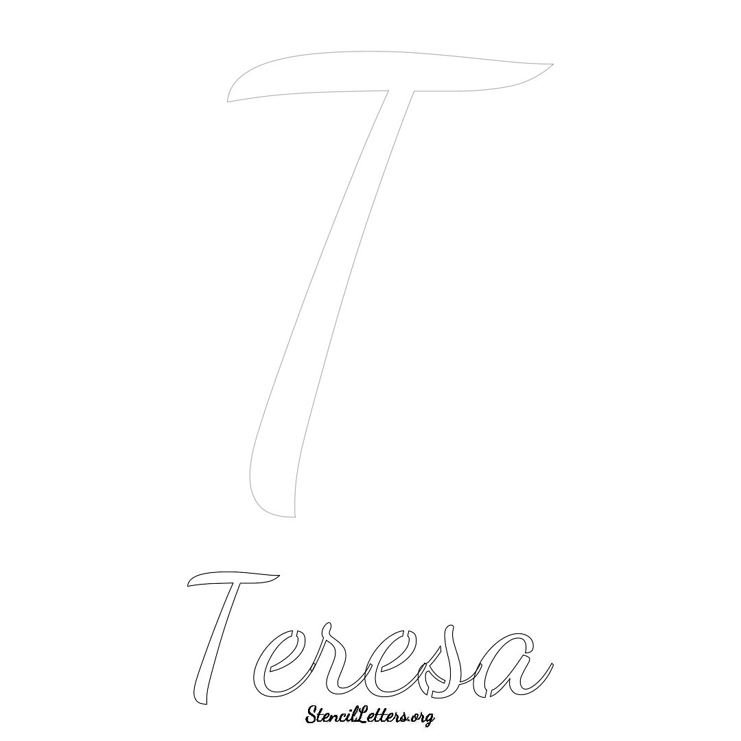 Teresa printable name initial stencil in Cursive Script Lettering