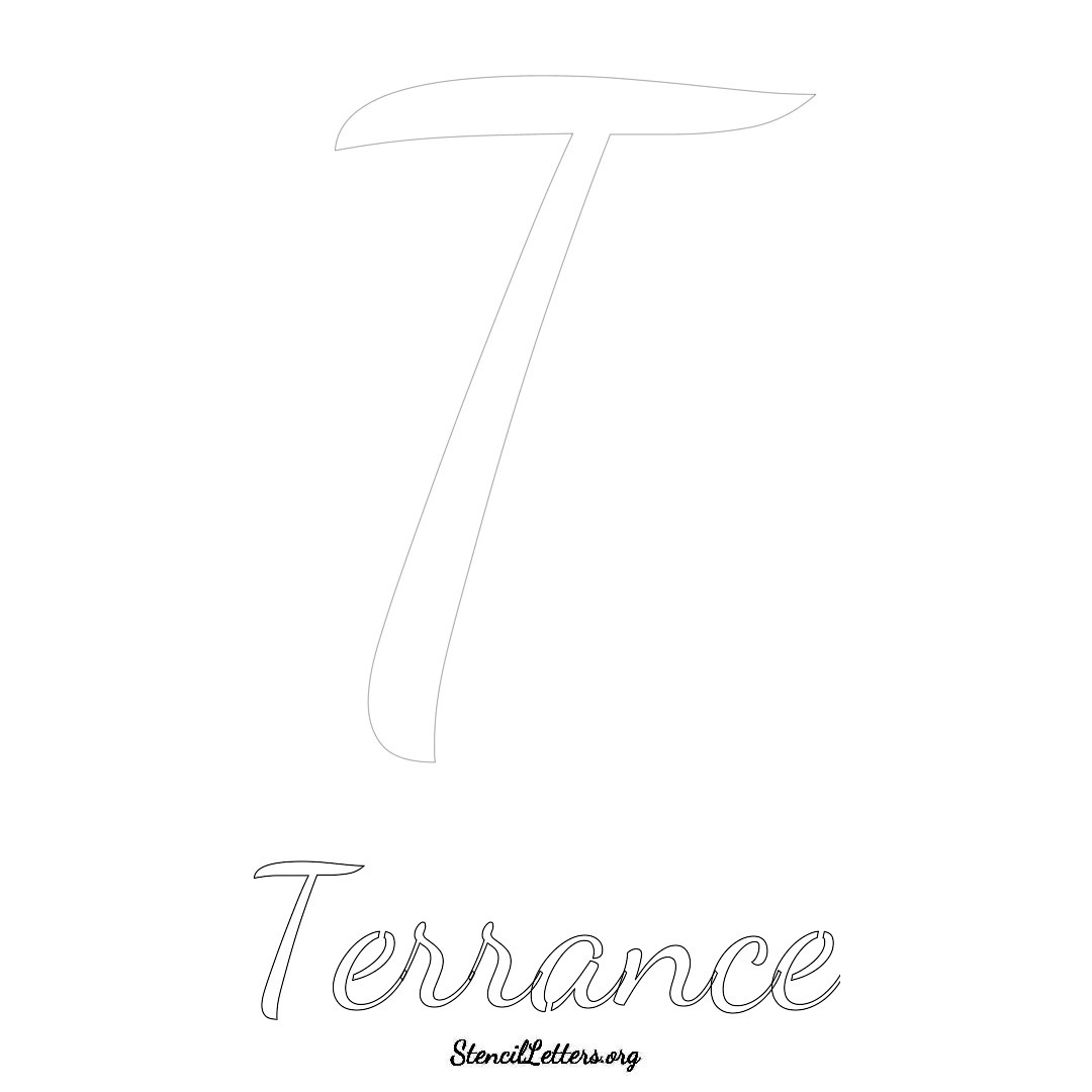 Terrance printable name initial stencil in Cursive Script Lettering