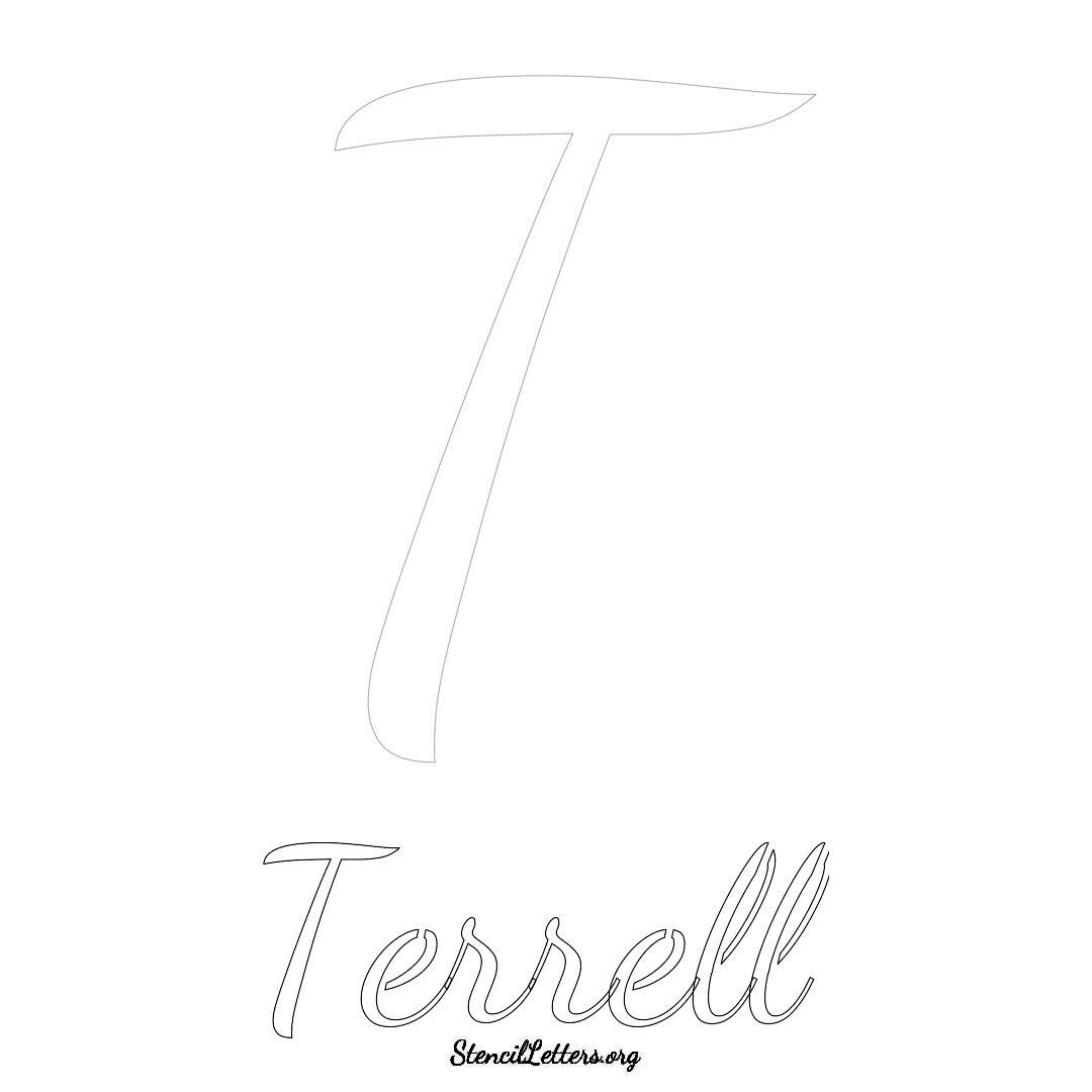 Terrell printable name initial stencil in Cursive Script Lettering