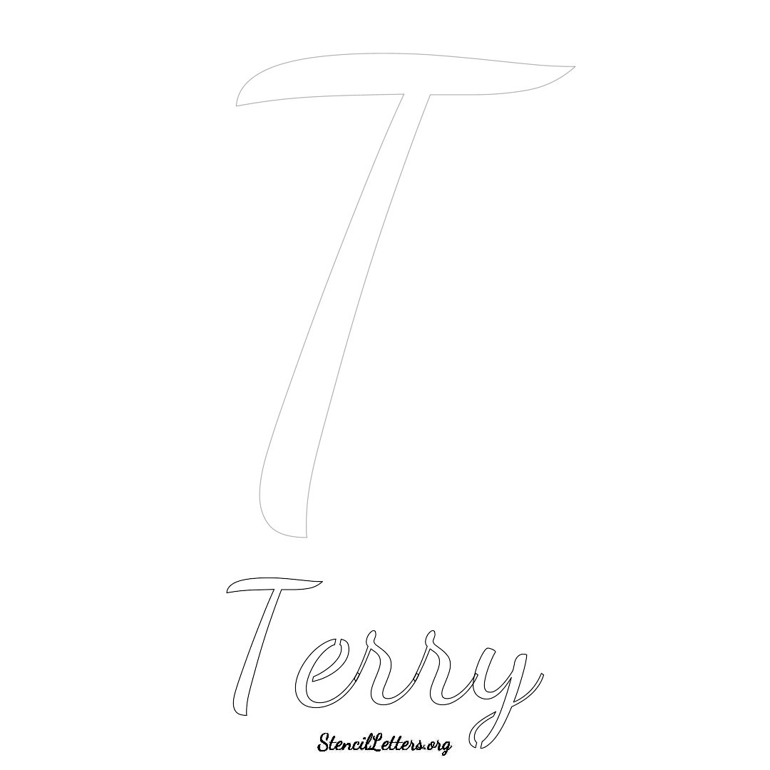 Terry printable name initial stencil in Cursive Script Lettering