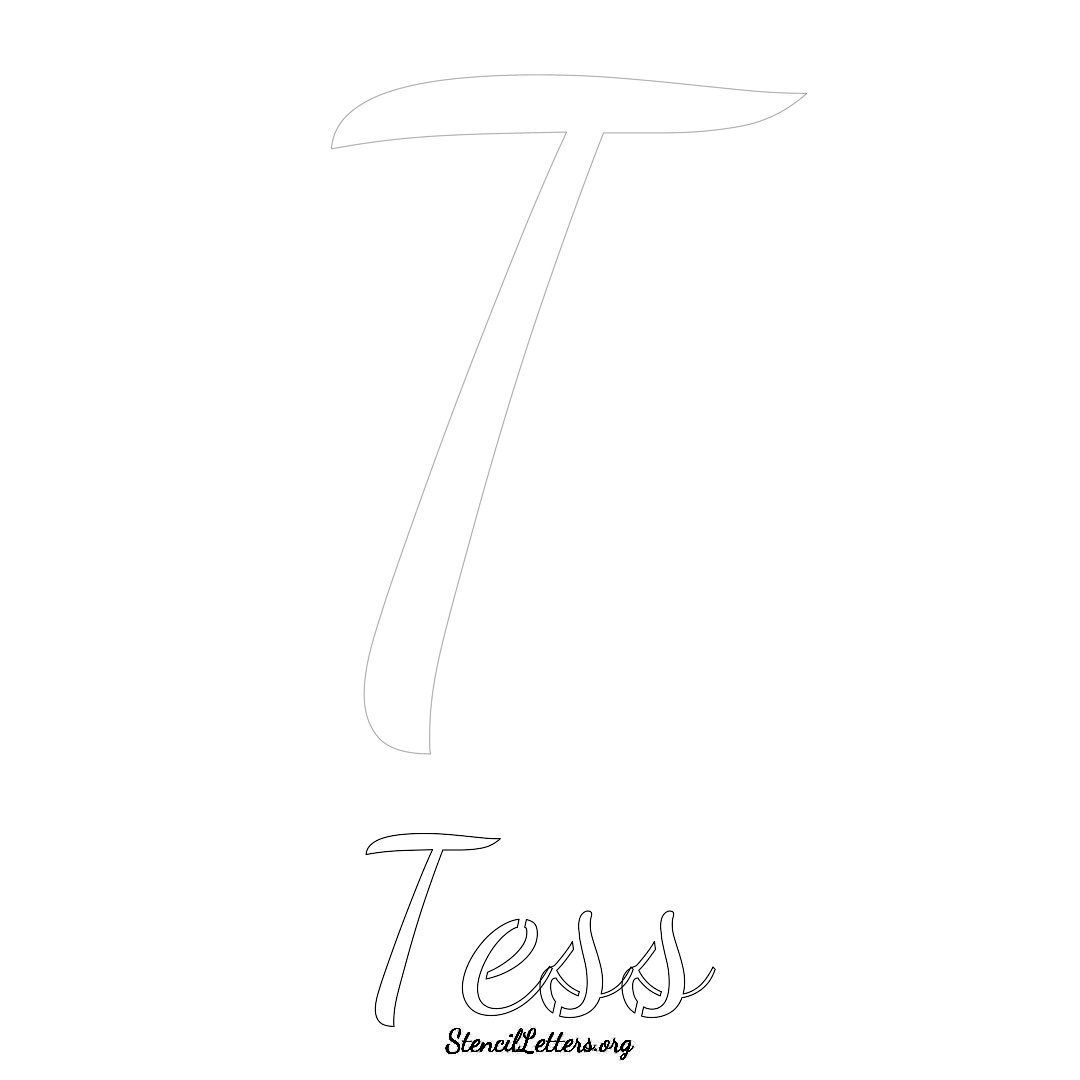 Tess printable name initial stencil in Cursive Script Lettering