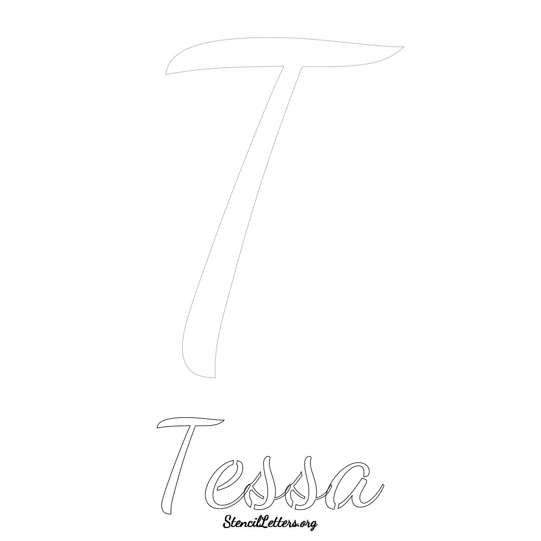 Tessa printable name initial stencil in Cursive Script Lettering