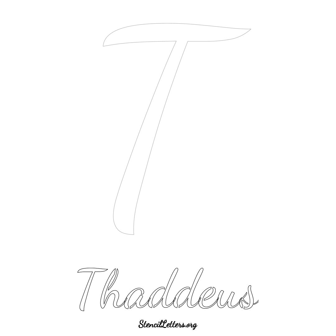 Thaddeus printable name initial stencil in Cursive Script Lettering