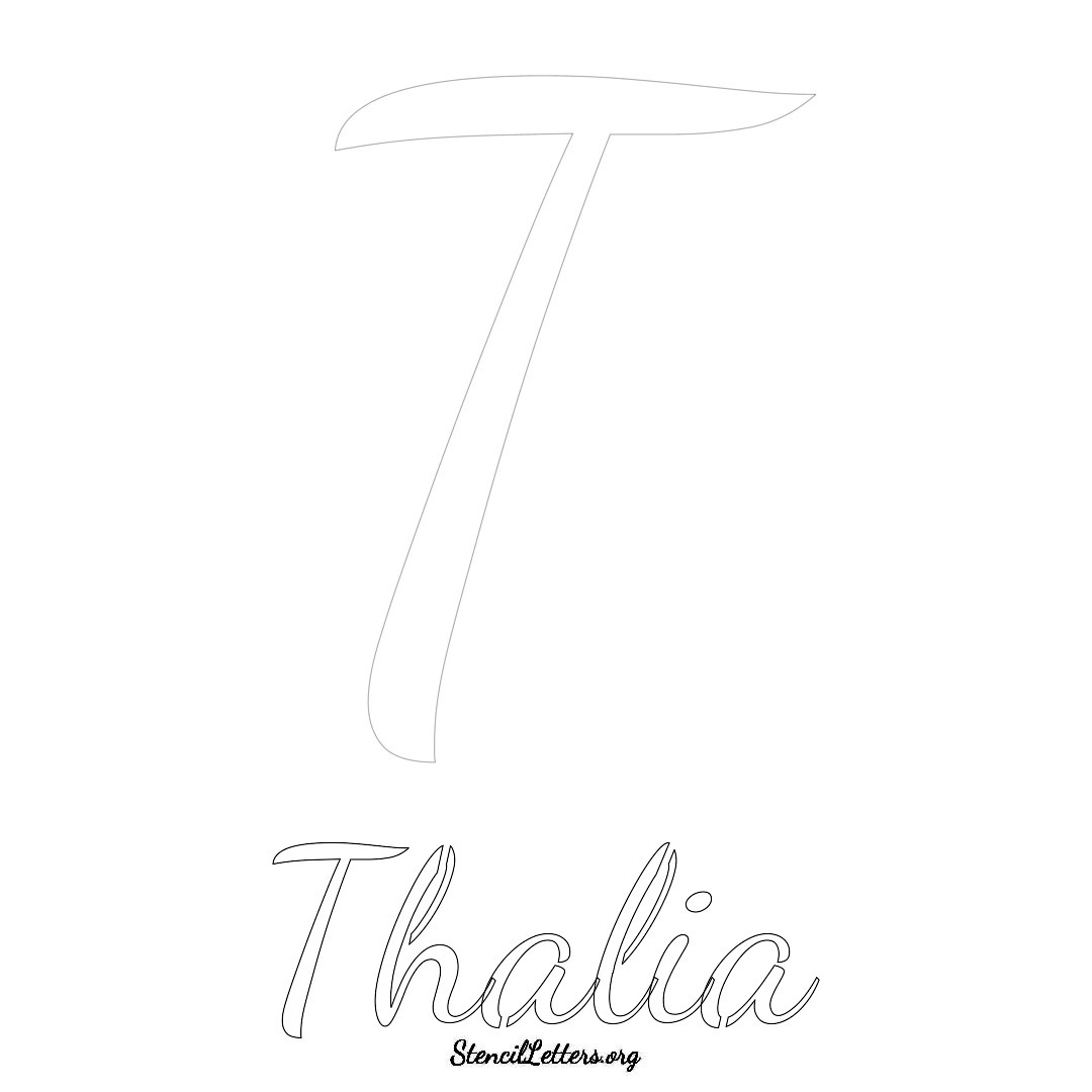 Thalia printable name initial stencil in Cursive Script Lettering