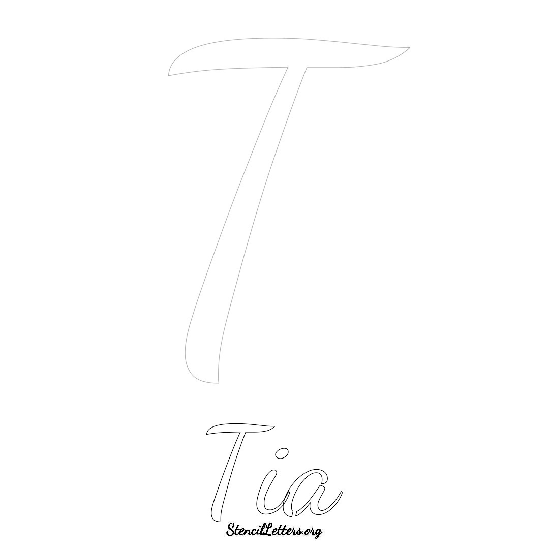 Tia printable name initial stencil in Cursive Script Lettering