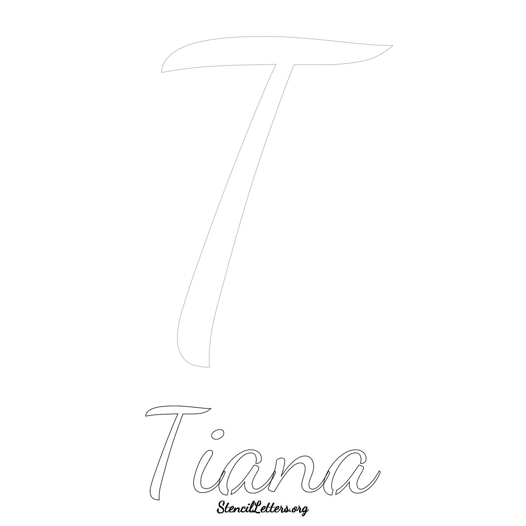 Tiana printable name initial stencil in Cursive Script Lettering