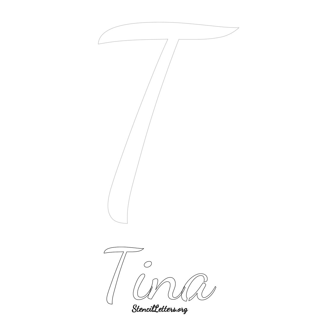 Tina printable name initial stencil in Cursive Script Lettering