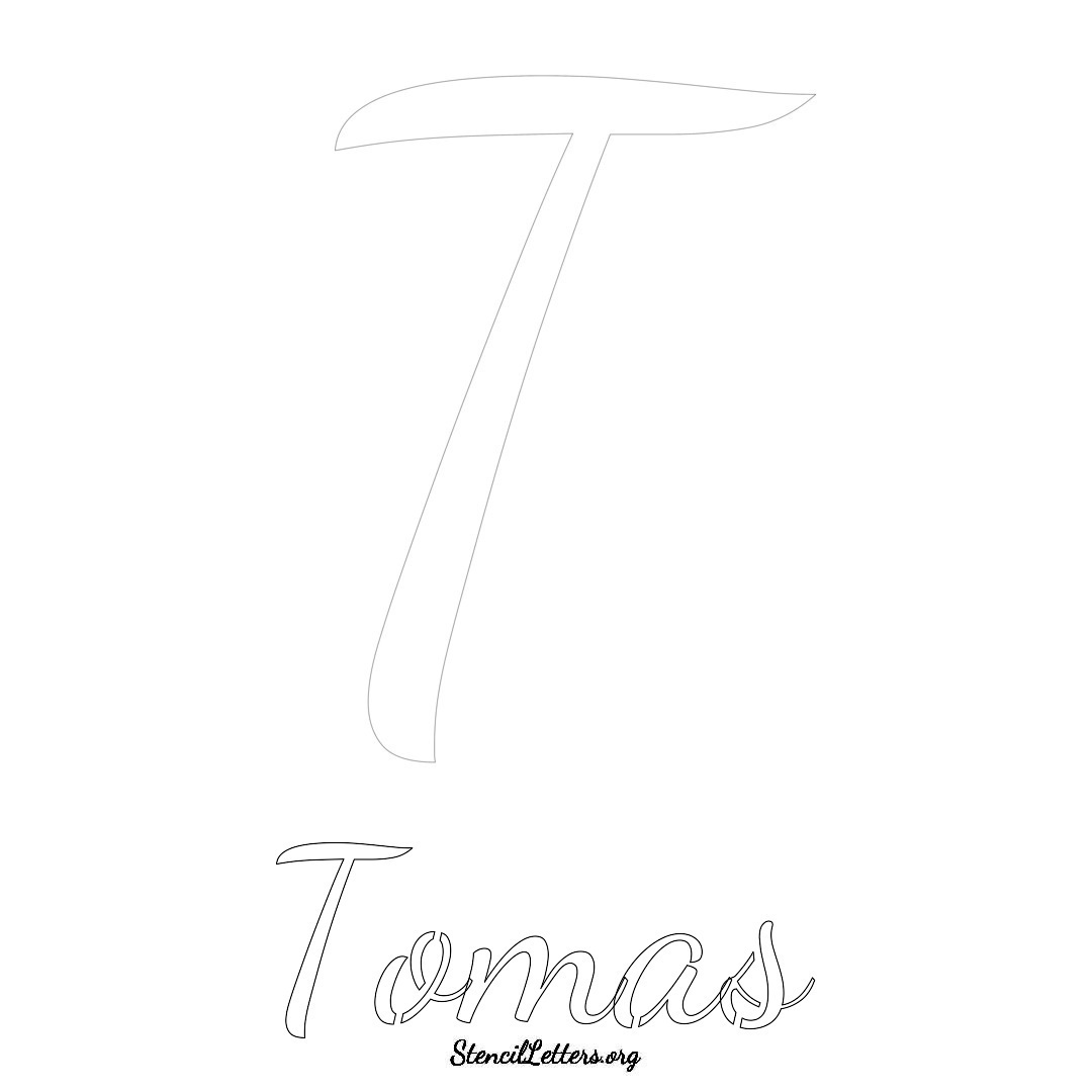 Tomas printable name initial stencil in Cursive Script Lettering