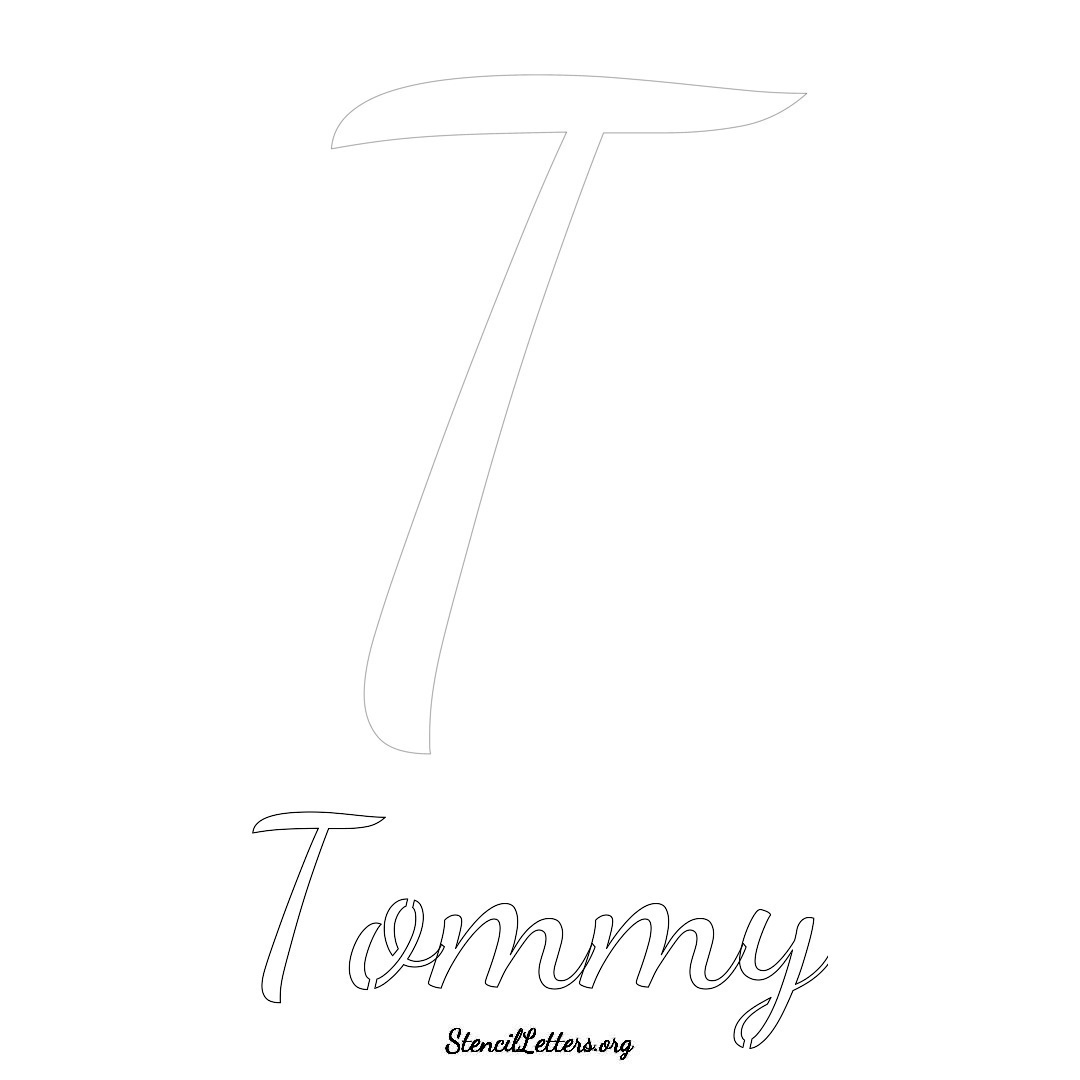 Tommy printable name initial stencil in Cursive Script Lettering