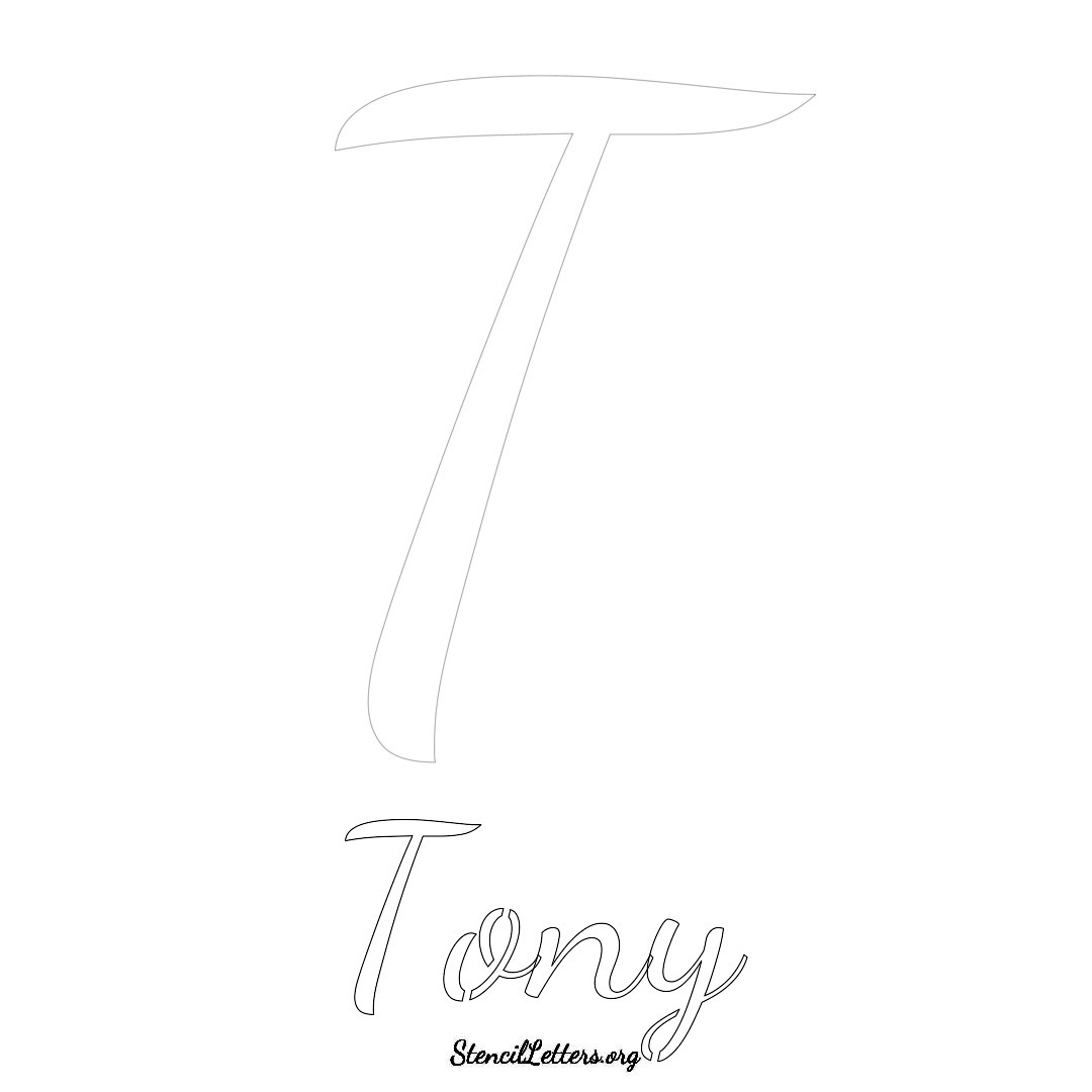 Tony printable name initial stencil in Cursive Script Lettering