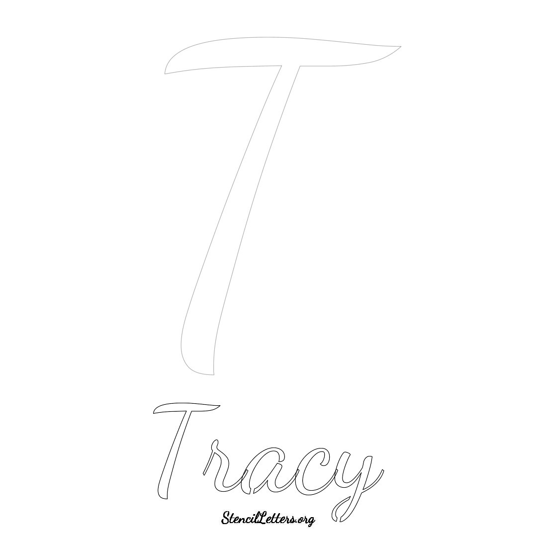 Tracy printable name initial stencil in Cursive Script Lettering