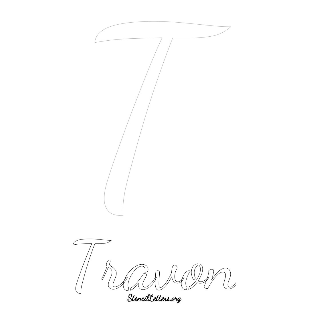 Travon printable name initial stencil in Cursive Script Lettering