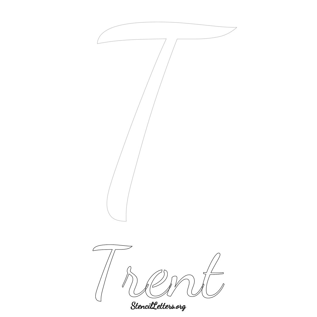 Trent printable name initial stencil in Cursive Script Lettering