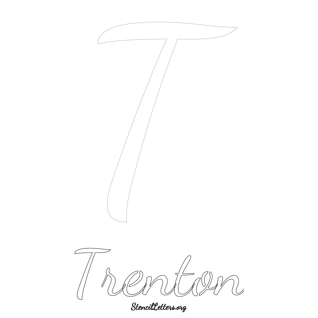 Trenton printable name initial stencil in Cursive Script Lettering