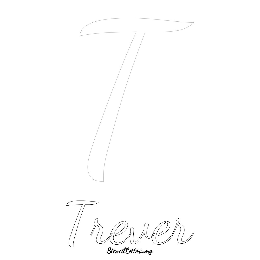 Trever printable name initial stencil in Cursive Script Lettering