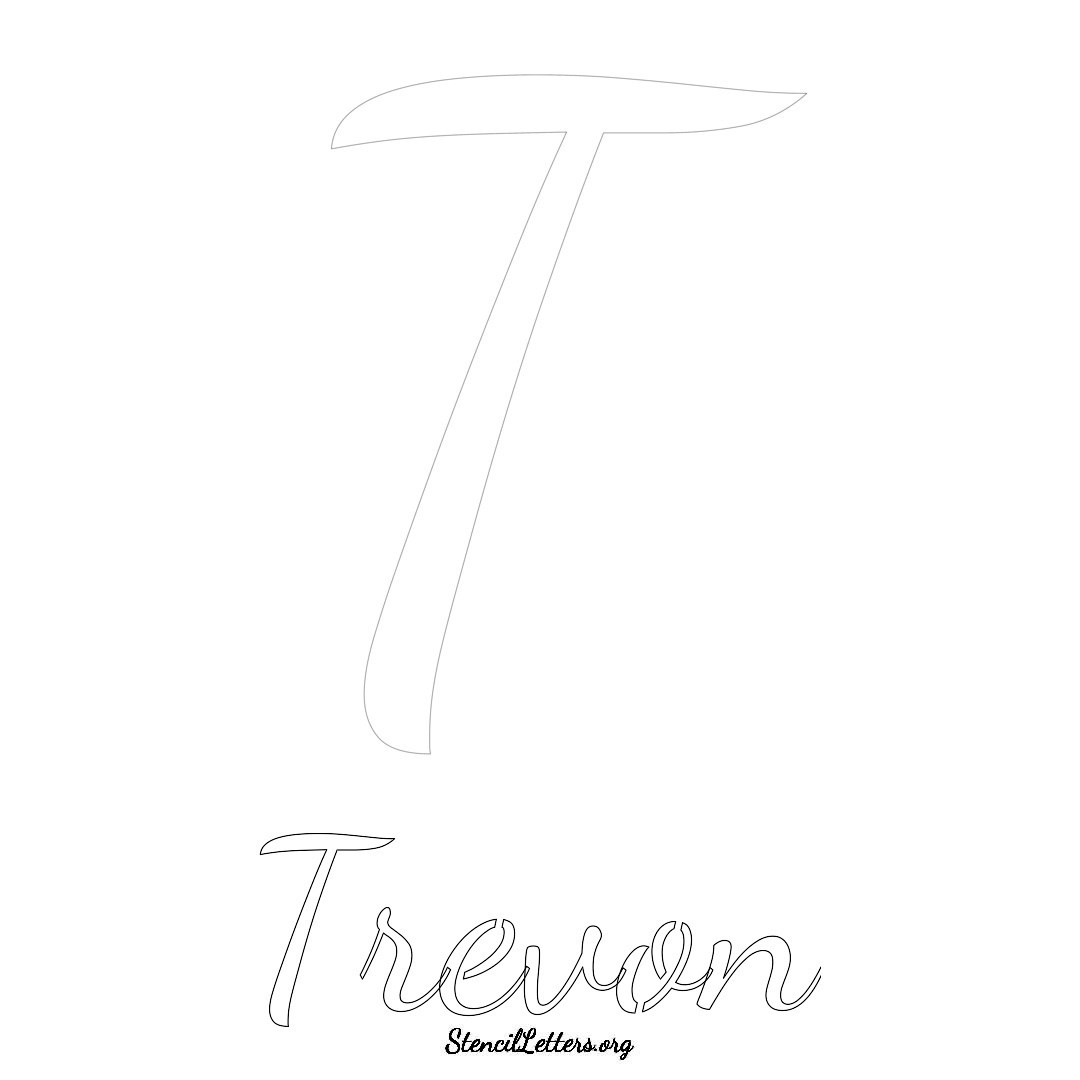 Trevon printable name initial stencil in Cursive Script Lettering