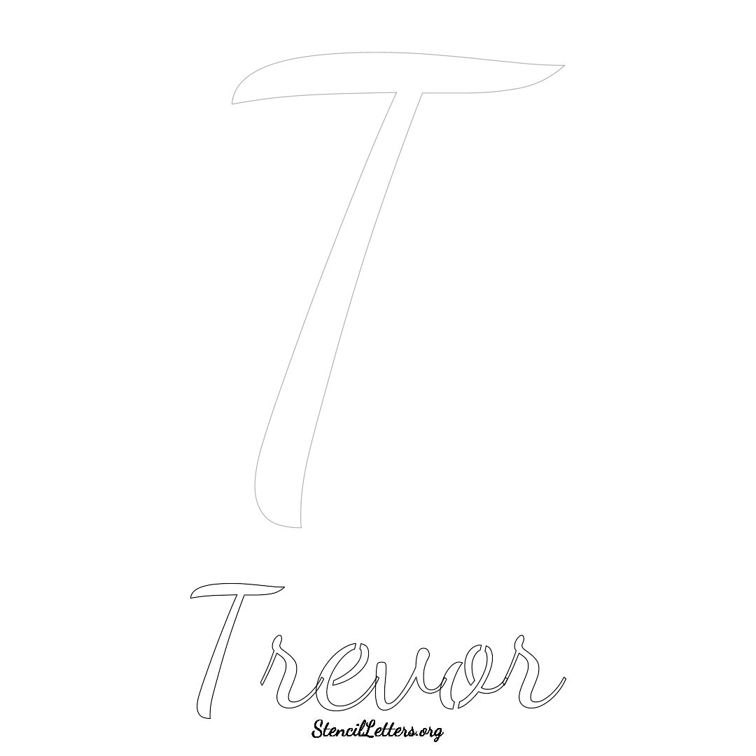 Trevor printable name initial stencil in Cursive Script Lettering