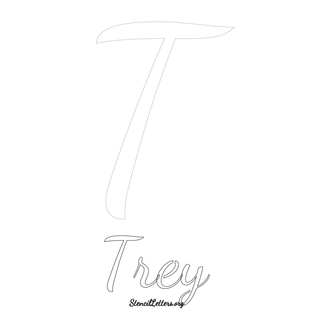 Trey printable name initial stencil in Cursive Script Lettering