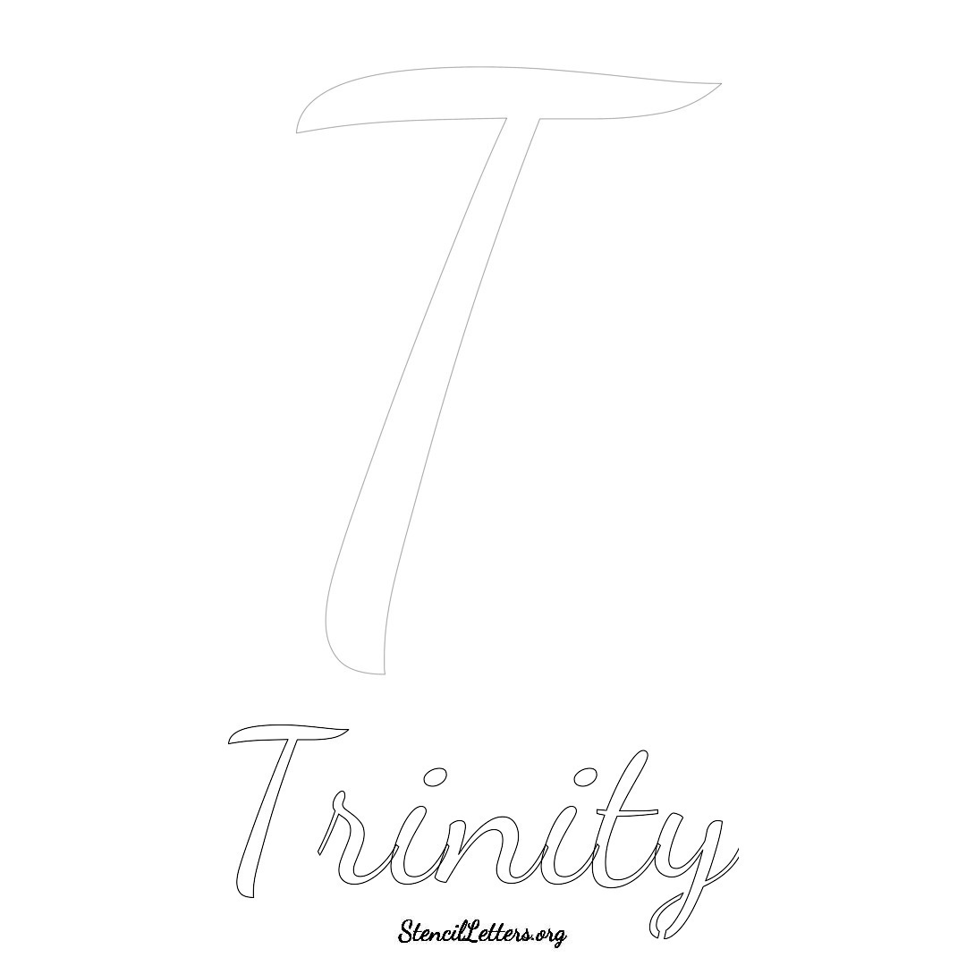 Trinity printable name initial stencil in Cursive Script Lettering