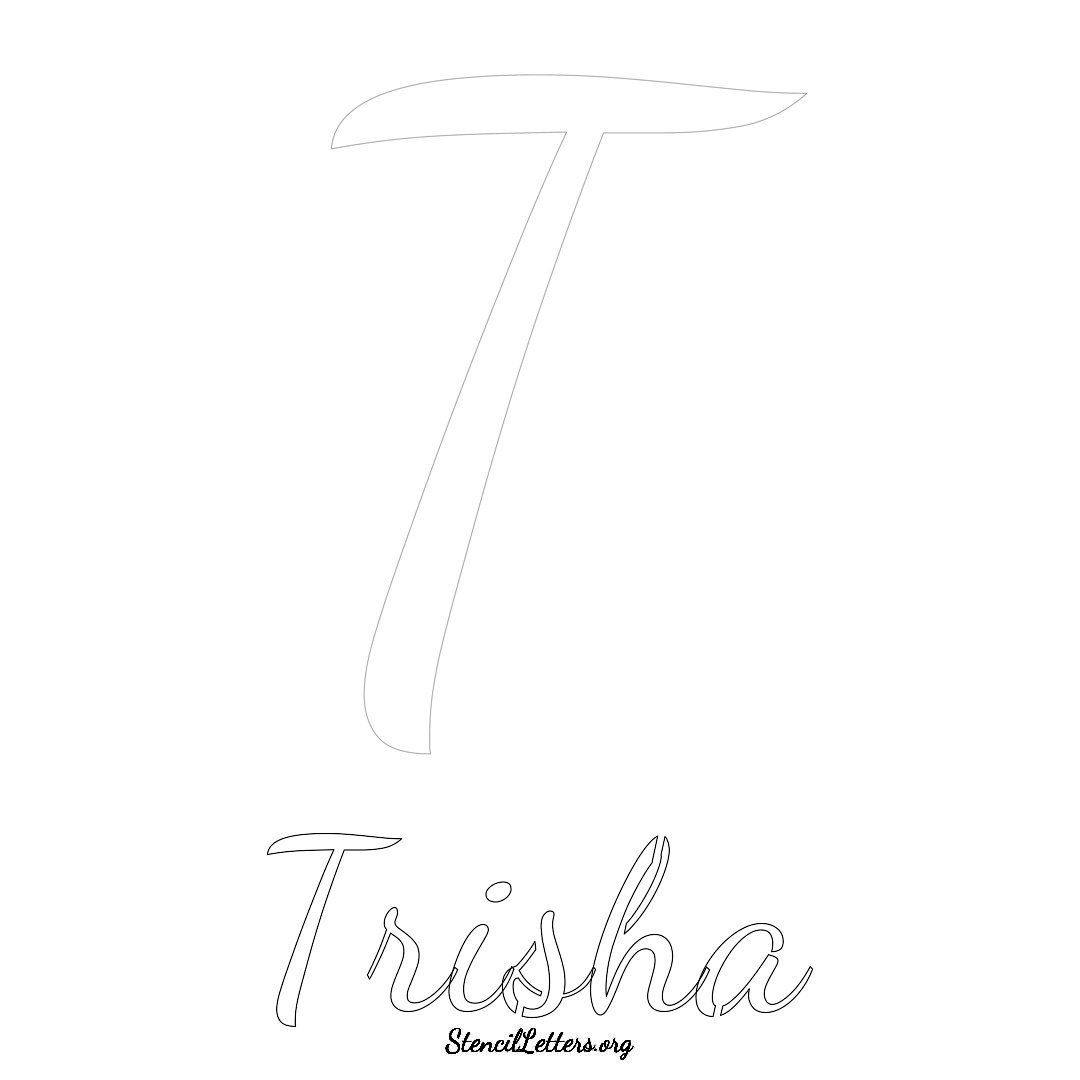 Trisha printable name initial stencil in Cursive Script Lettering