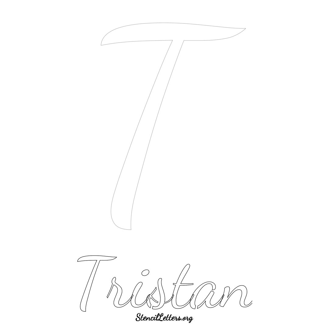 Tristan printable name initial stencil in Cursive Script Lettering