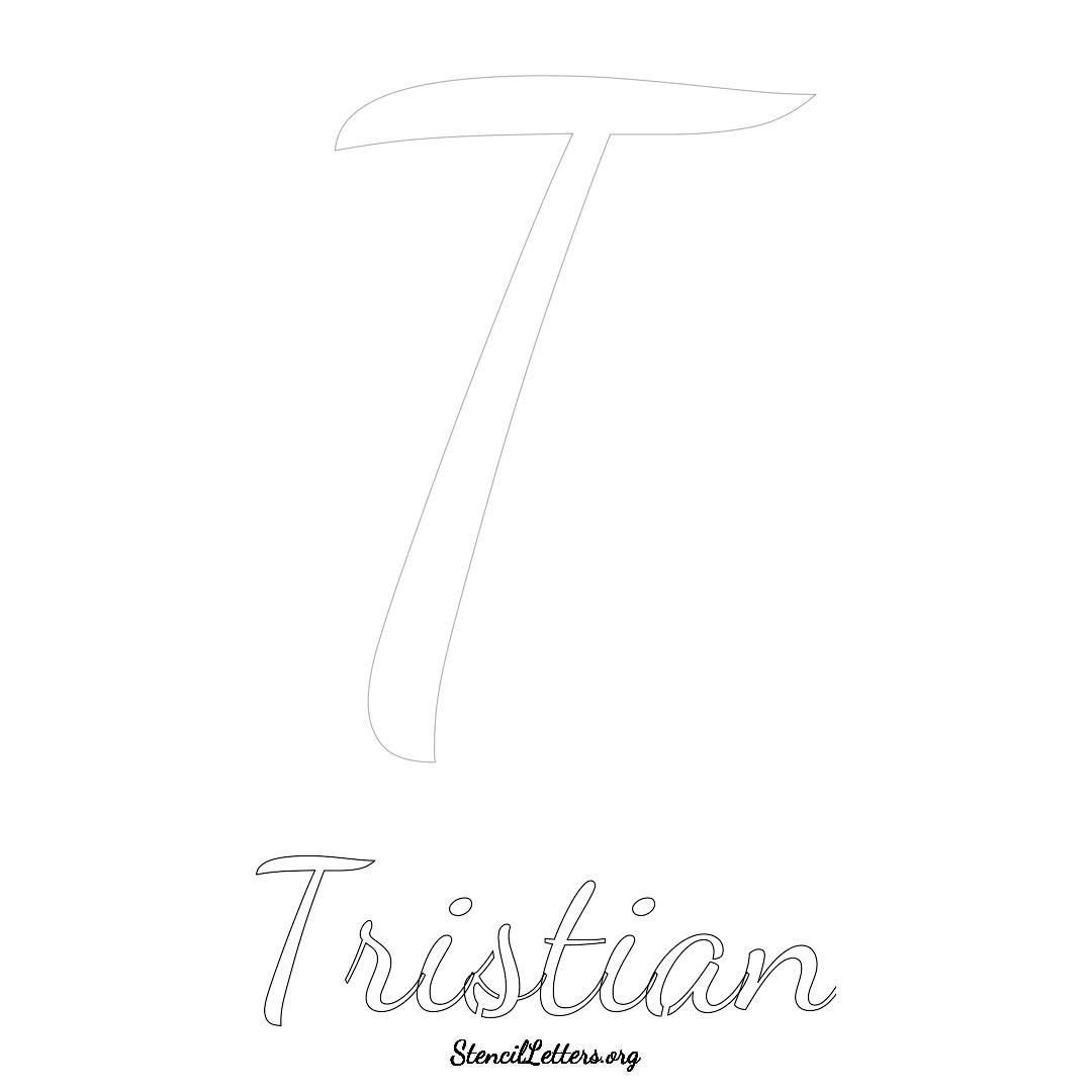 Tristian printable name initial stencil in Cursive Script Lettering
