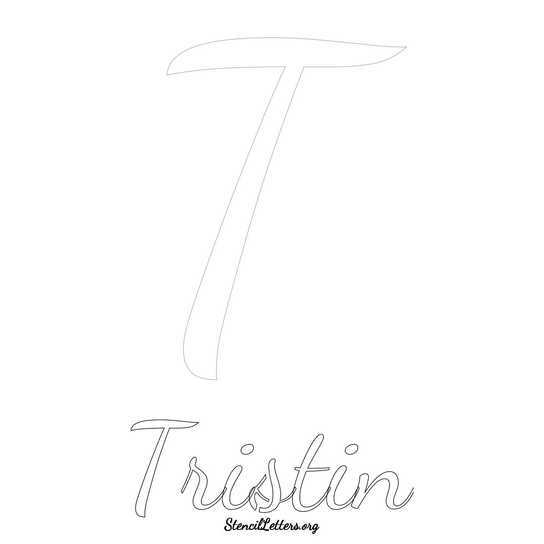 Tristin printable name initial stencil in Cursive Script Lettering